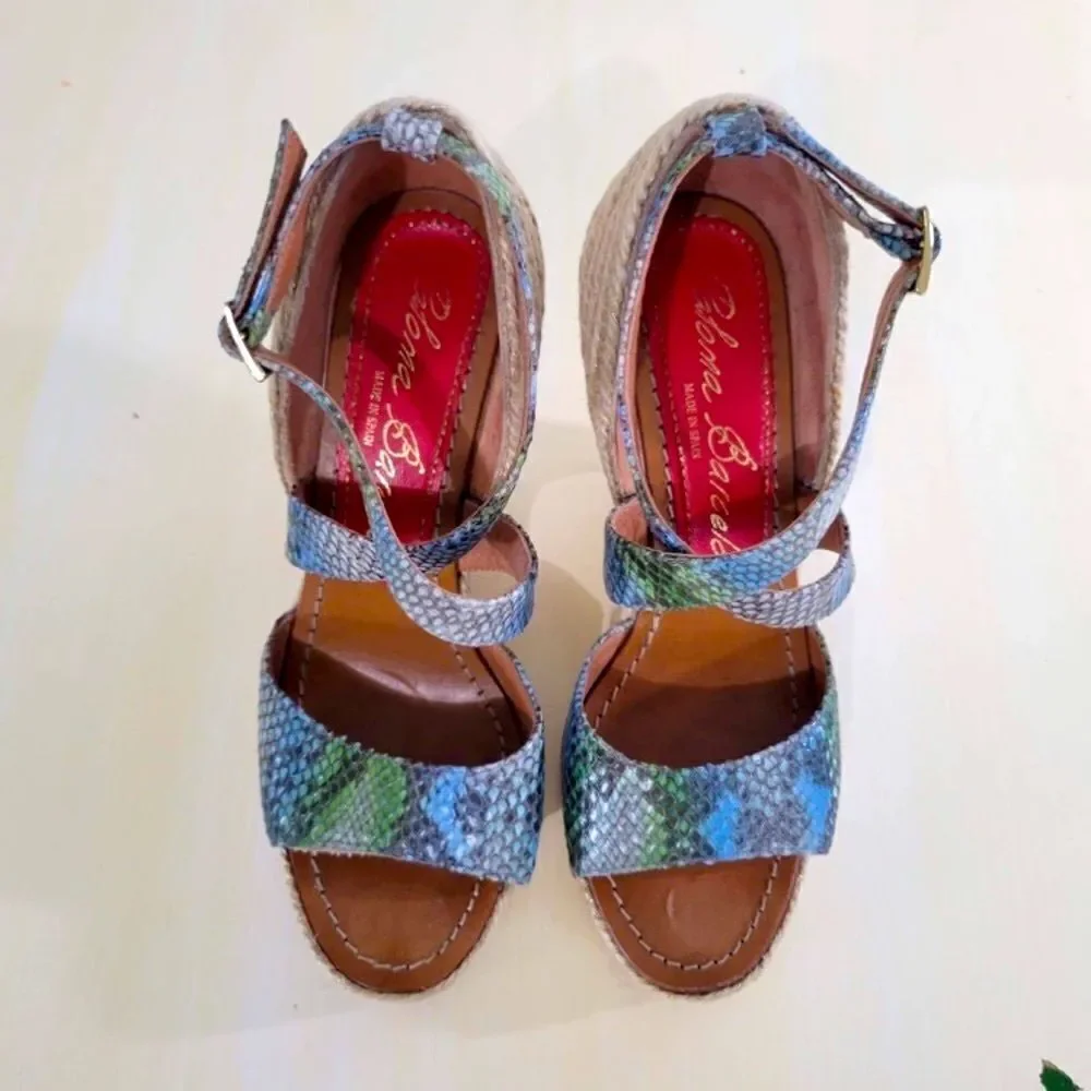Paloma Barcelo Multicolor Snake Print Espadrille Wedges